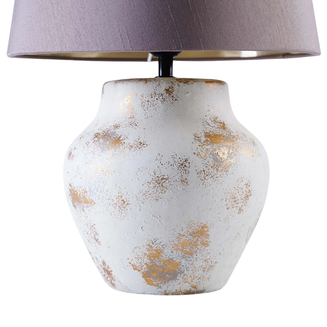 White and Gold Painted Table Lamp with Grey Lampshade
