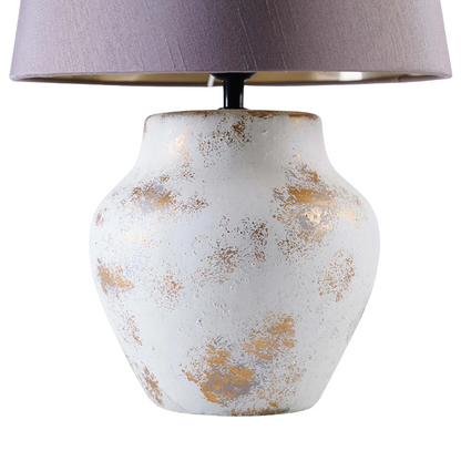 White and Gold Painted Table Lamp with Grey Lampshade
