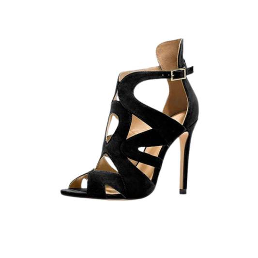 Black Geometric Faux Suede Sandals