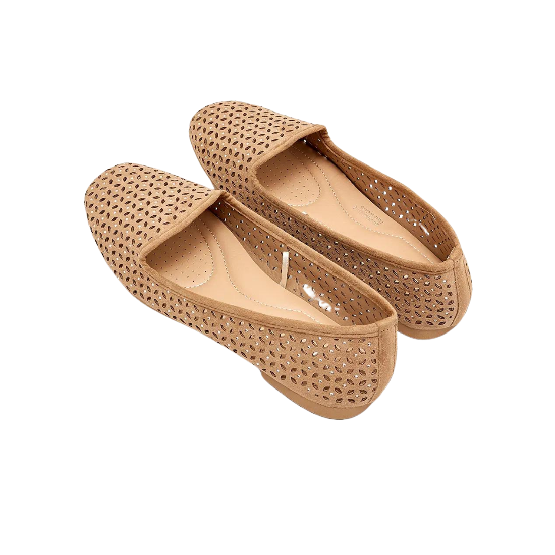 Beige Suede Laser Cut Slip-On Loafers