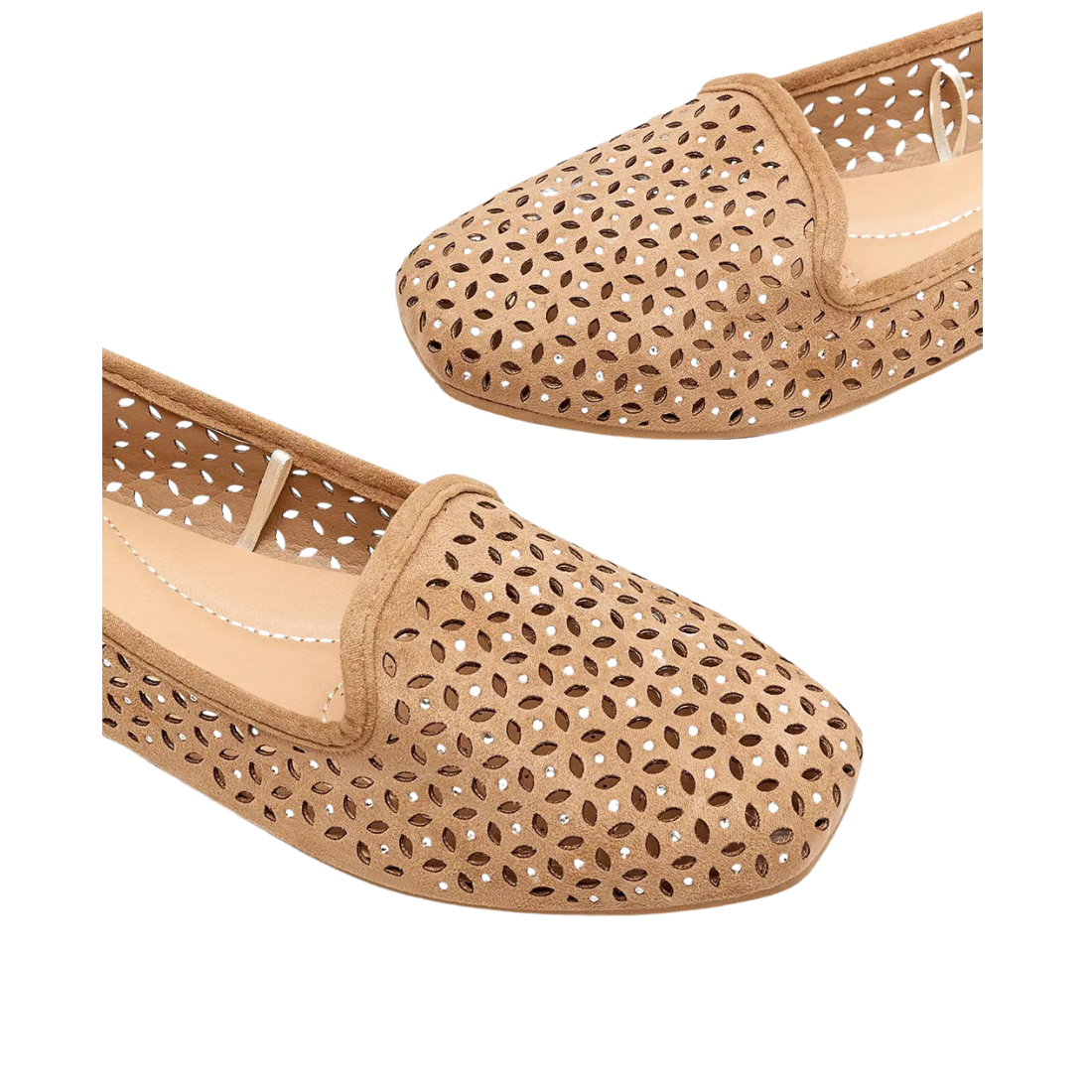 Beige Suede Laser Cut Slip-On Loafers