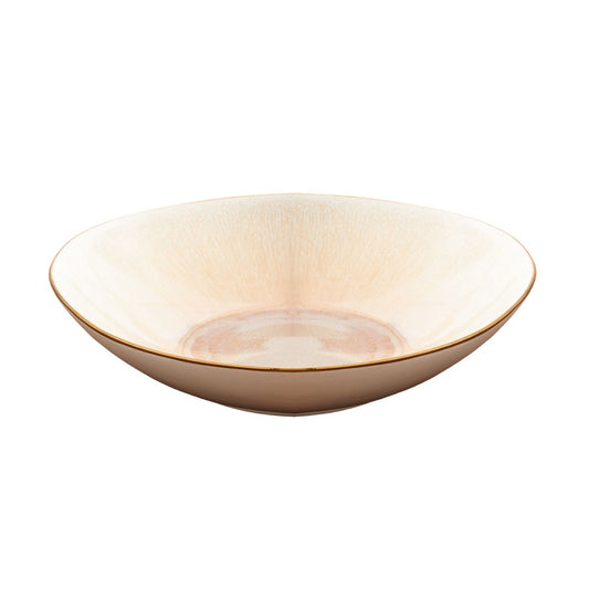 Round Peach Glazed Serving Platter with Gold Rim