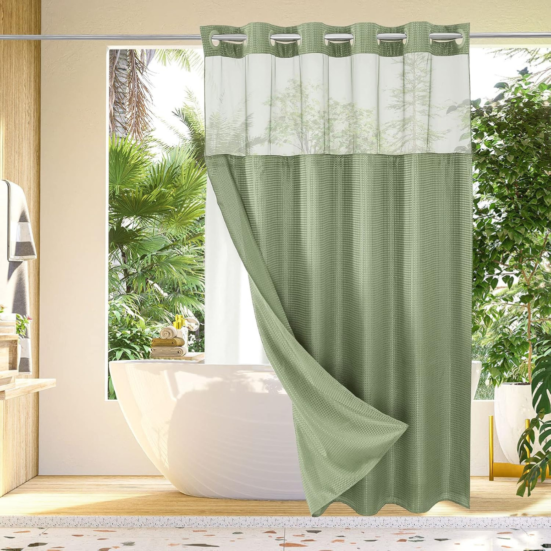 Sage Green and Sheer Shower Curtains