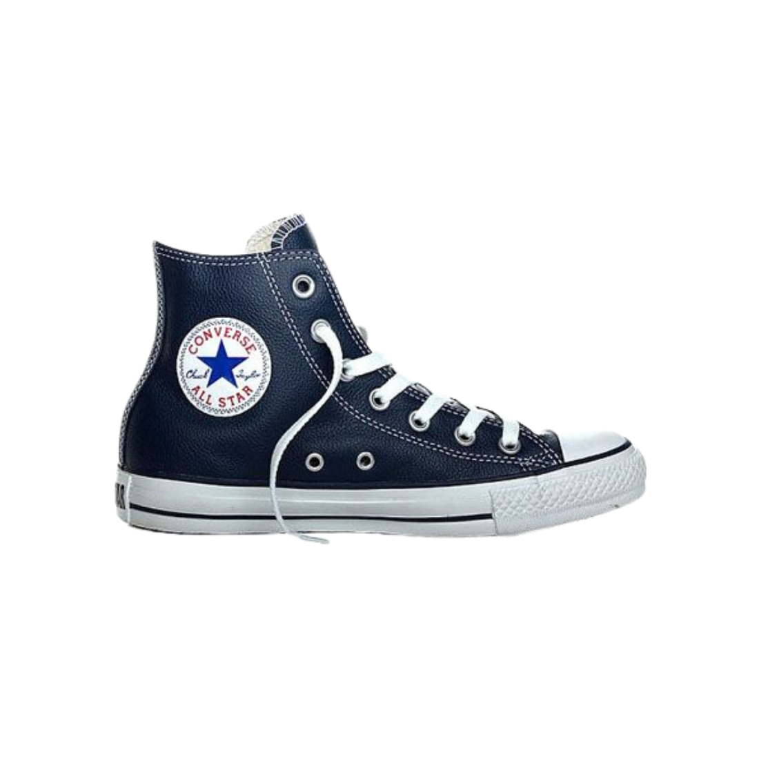 Navy Blue Leather Chuck Taylor High Tops