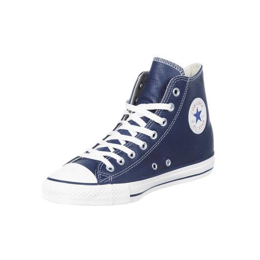 Navy Blue Leather Chuck Taylor High Tops