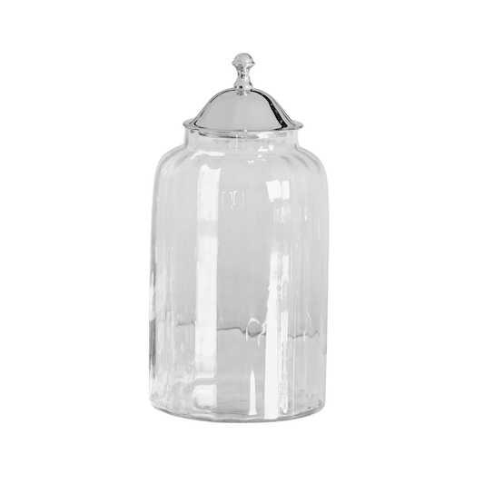 Tall Decorative Glass Jar with Silver Lid