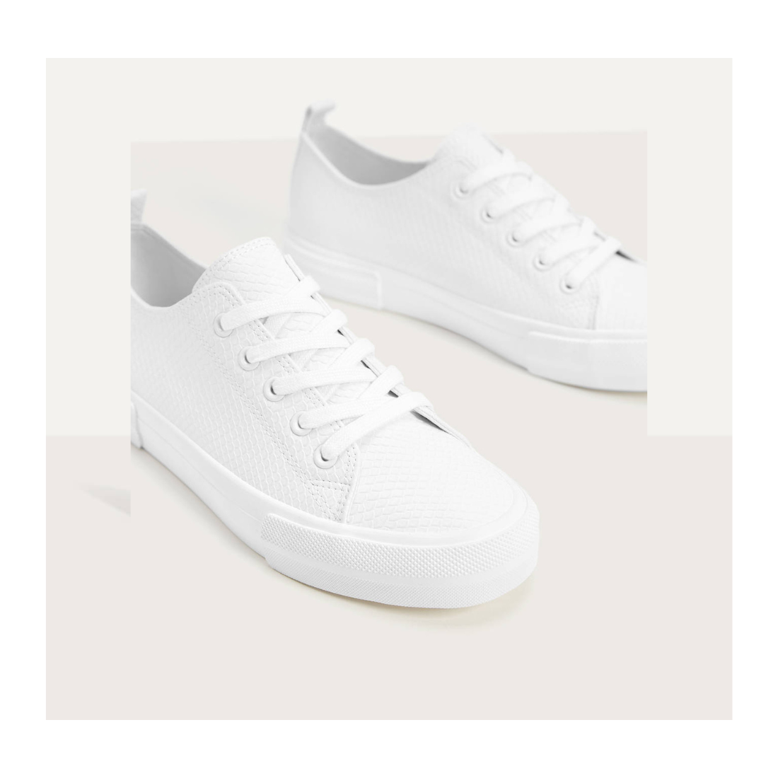 White Animal Embossed Textured Sneakers