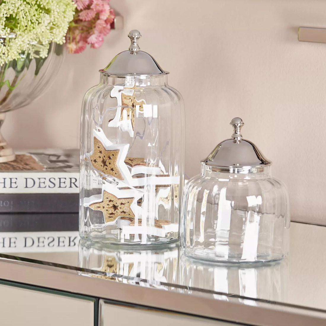 Tall Decorative Glass Jar with Silver Lid