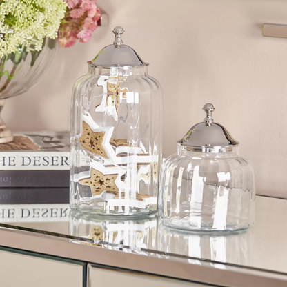 Tall Decorative Glass Jar with Silver Lid