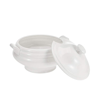 White Ceramic Soup Serving Bowl with Ladle