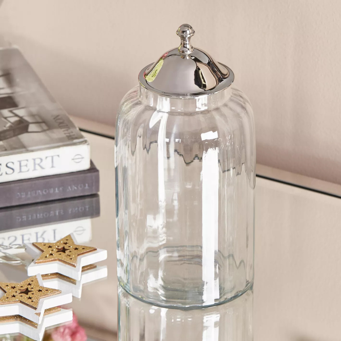 Tall Decorative Glass Jar with Silver Lid