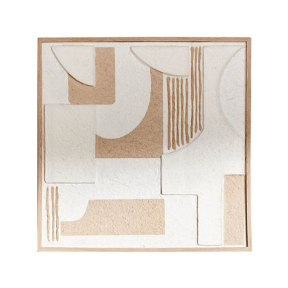 Wooden Framed Abstract Beige and White Geometric Artwork