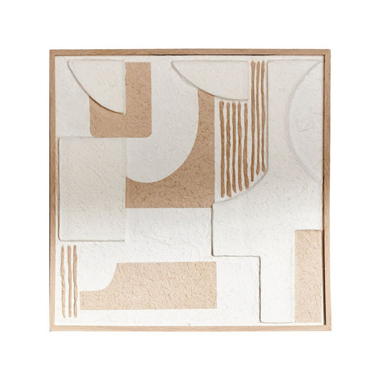 Wooden Framed Abstract Beige and White Geometric Artwork