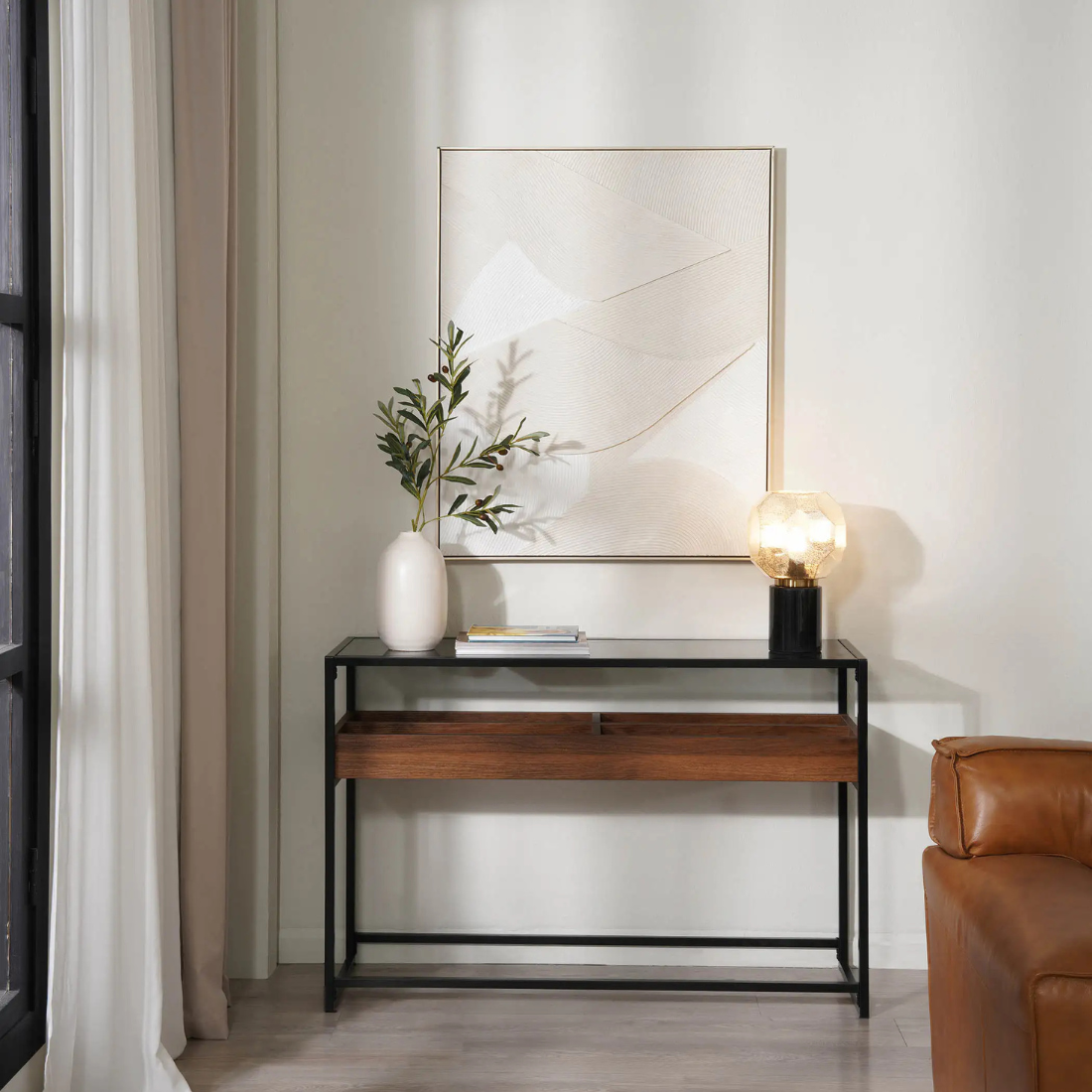 Black/Wooden Glass Console