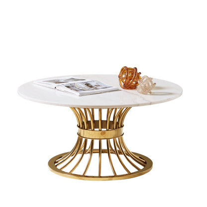 Round Marble Top Coffee Table with Gold Base