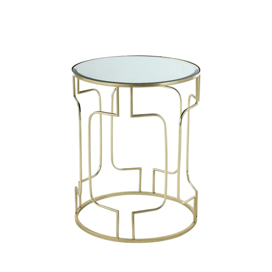 Set of 3 Nesting Tables with Brass Frame and Clear Glass Top