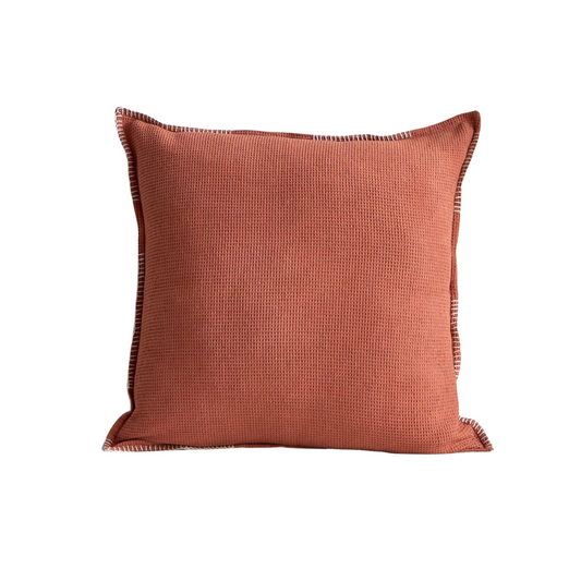 Rust Textured Cushion Cover with Stitched Trim