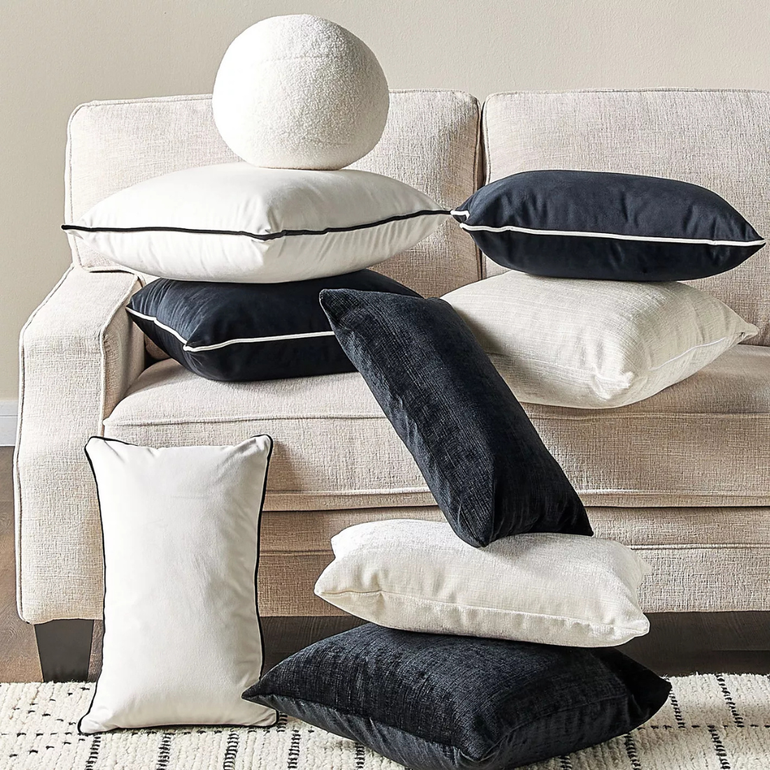 White Velvet Cushion with Black Trim