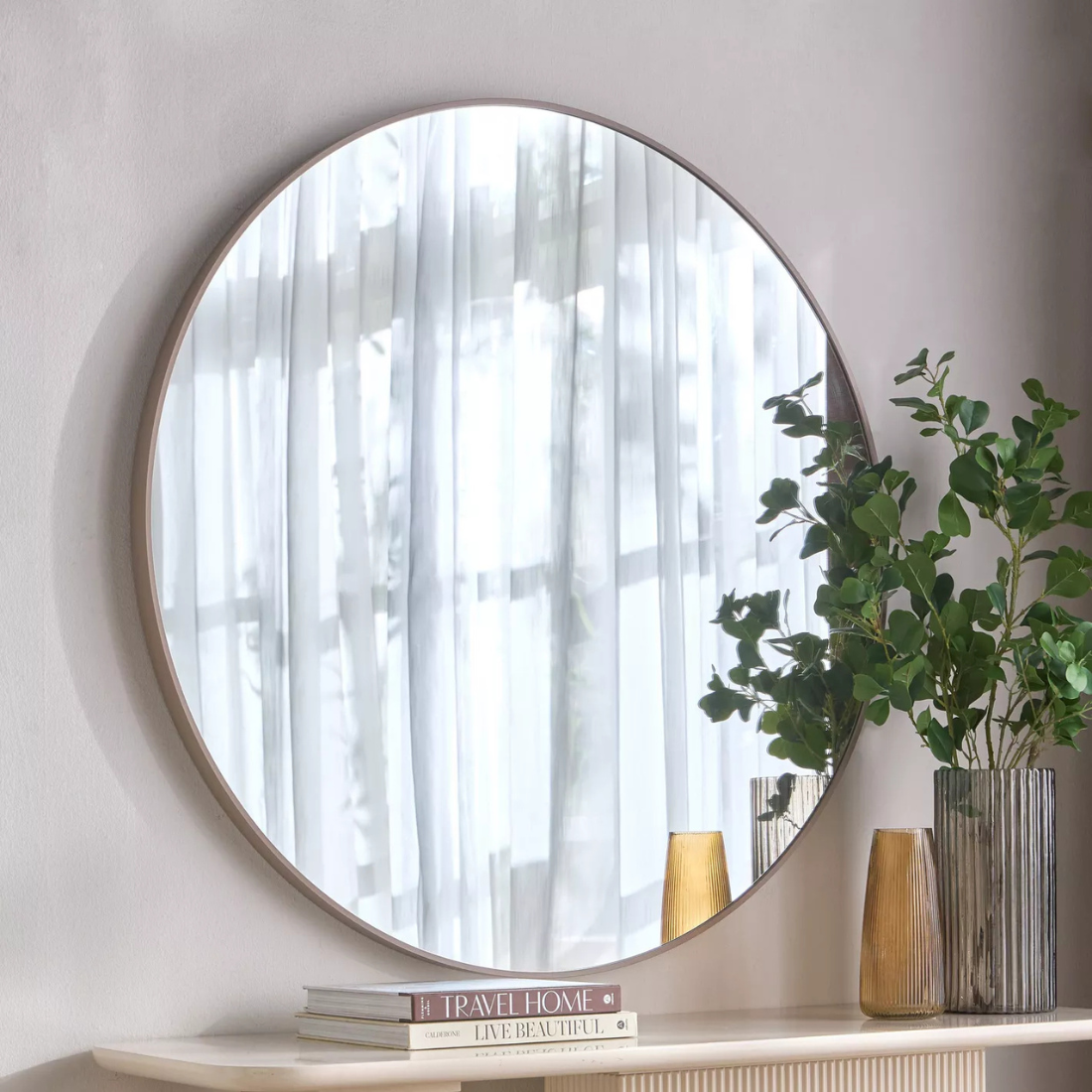 Taupe Framed Round Wall Mirror