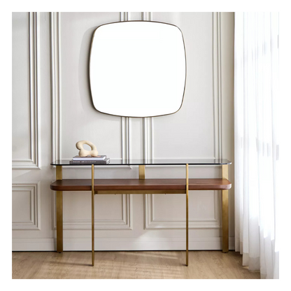 Brushed Gold and Glass Console with Mirror