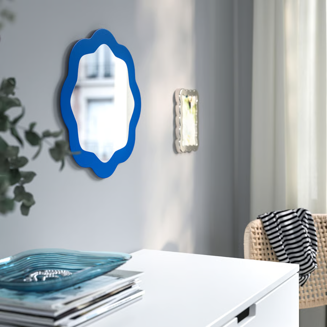 Blue Framed Round Wall Mirror