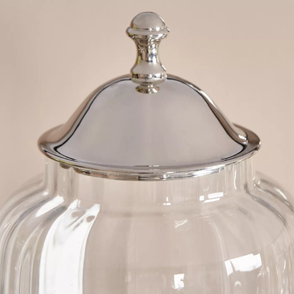 Tall Decorative Glass Jar with Silver Lid