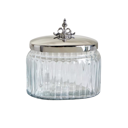 Oval Decorative Glass Jar with Silver Lid