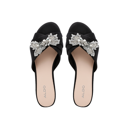 Black Embellished Open Sandals