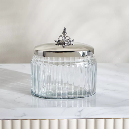 Oval Decorative Glass Jar with Silver Lid