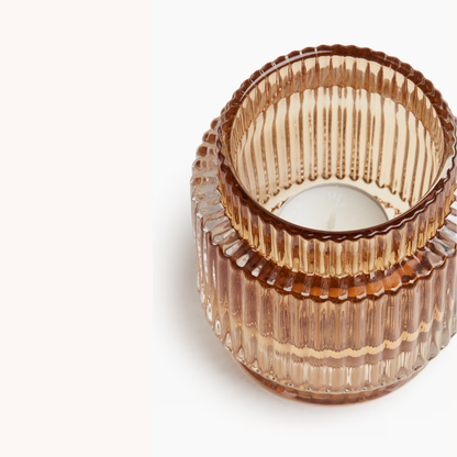 Amber Ribbed Tea light Candle Holder