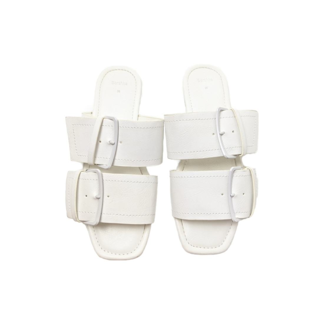 White Double Strap and Buckle Slip On Sandals