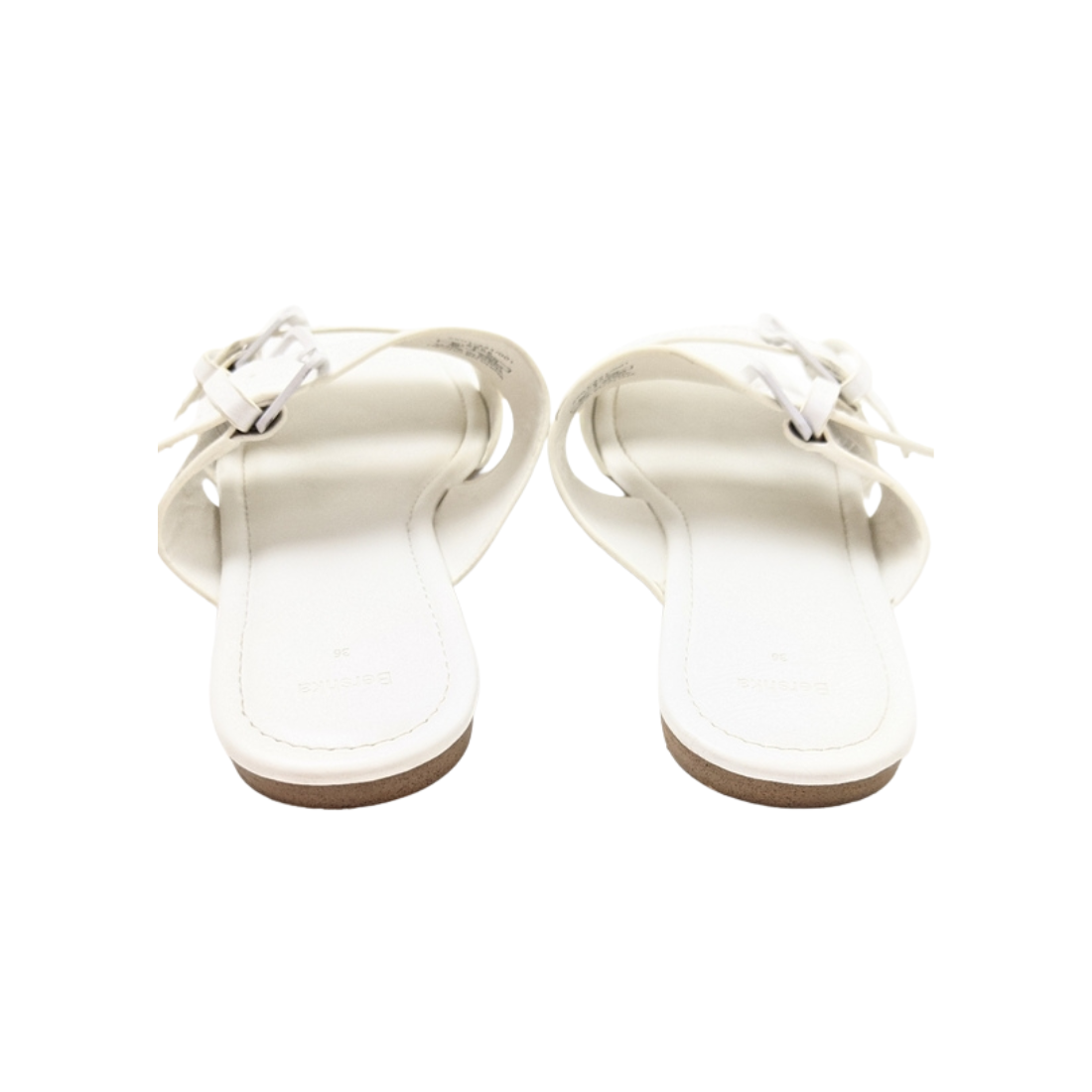 White Double Strap and Buckle Slip On Sandals