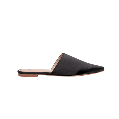 Black Silk Pointy Mules