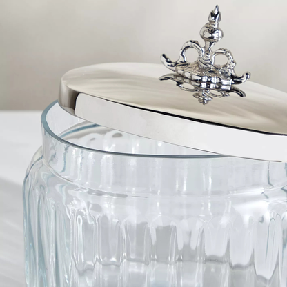 Oval Decorative Glass Jar with Silver Lid