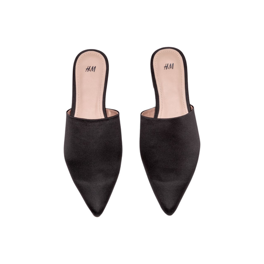 Black Silk Pointy Mules