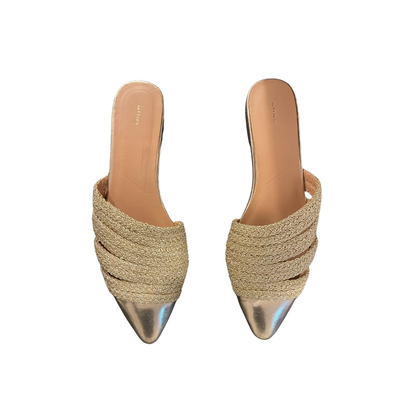 Gold Pointed Mules with Crochet Straps