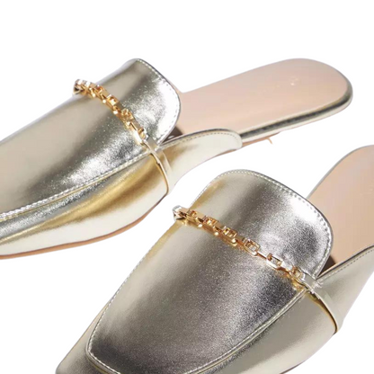 Gold Chain Link Detail Slip On Mules