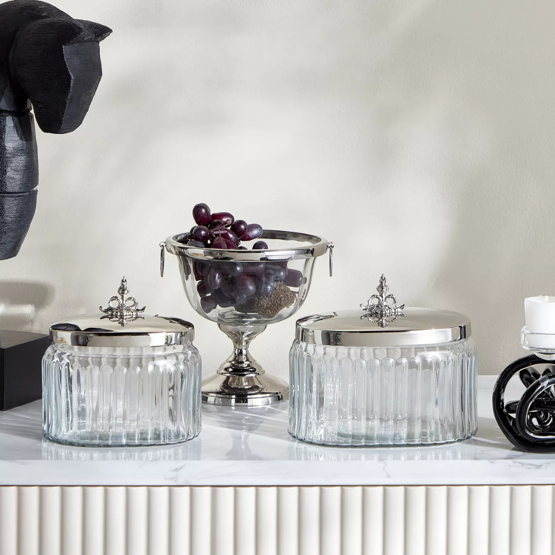 Oval Decorative Glass Jar with Silver Lid