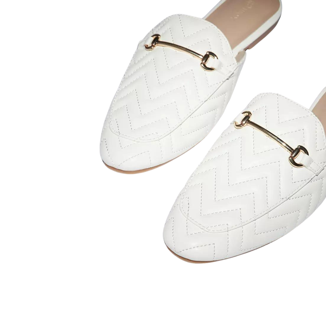 White Chevron Textured Mules with  Metallic Accent