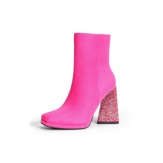 Fuchsia Bedazzled Block Heel Midi Boots