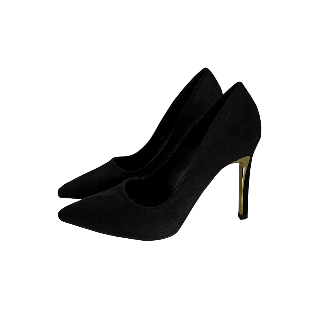 Black Faux Suede Stilettos w/Gold Detailing