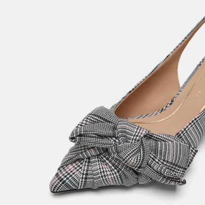 Pink/Grey Slingback Kitten Heels with Bow Detail