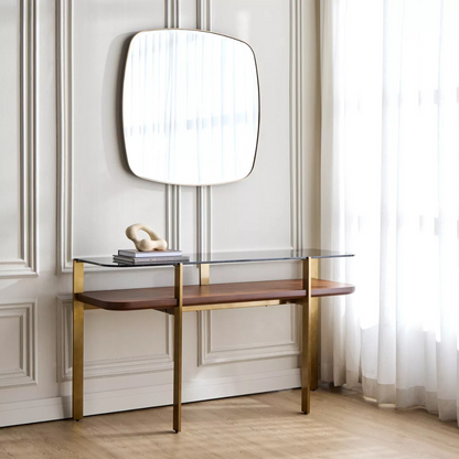 Brushed Gold and Glass Console with Mirror