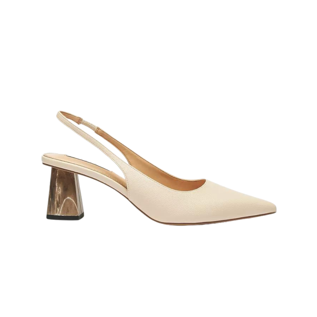 Nude Slingback Pumps with Block Marble Like Heel