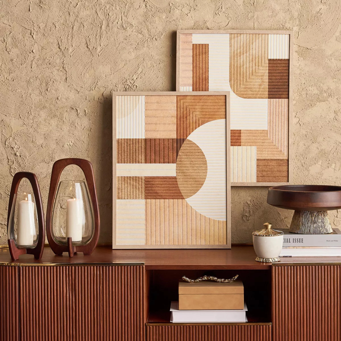 Wooden Framed Abstract Earthy Geometric Artwork