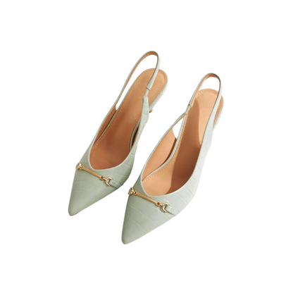 Mint Green Textured Slingback Pumps with Metallic Trim and Kitten Heels