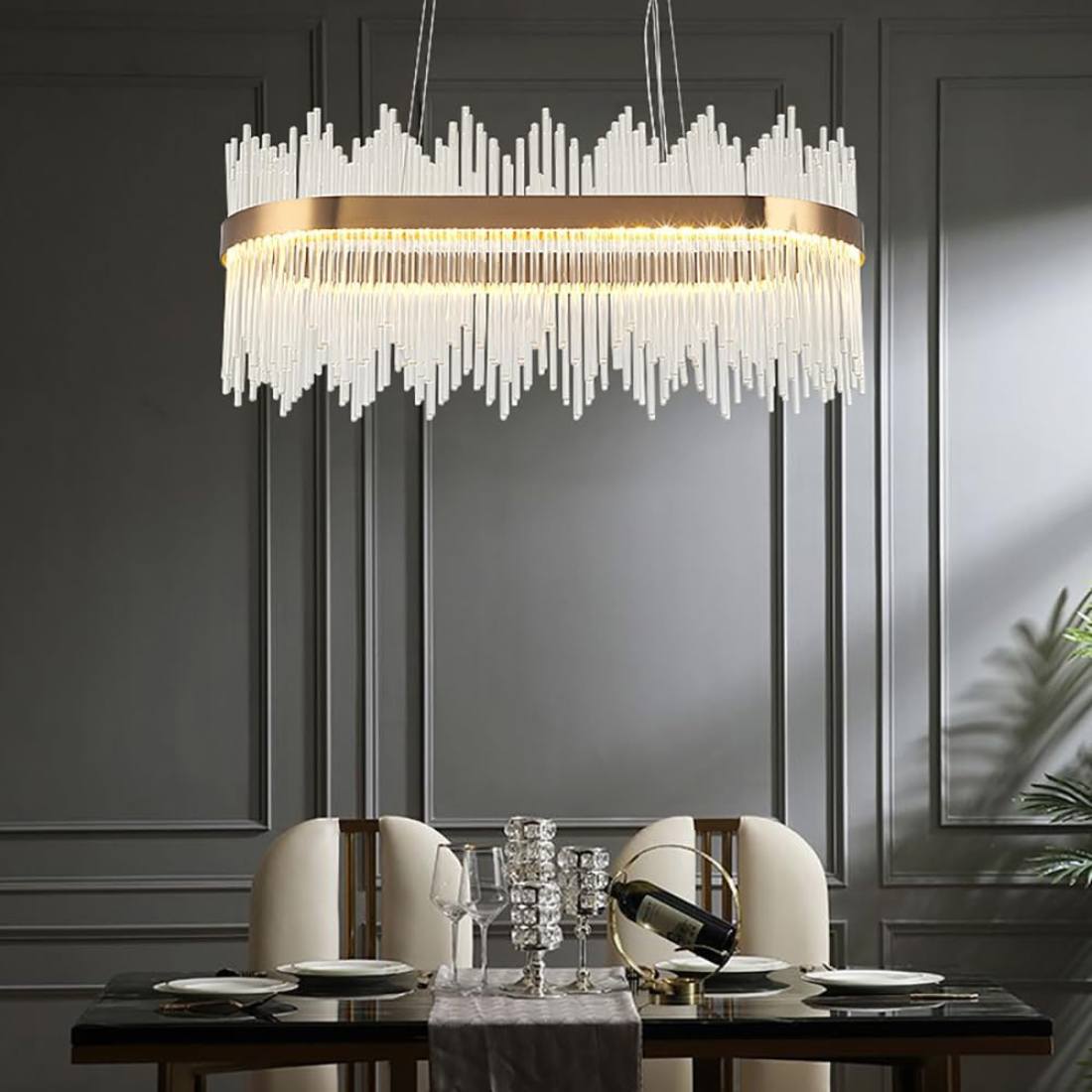 Crystal Rod Oval Chandelier