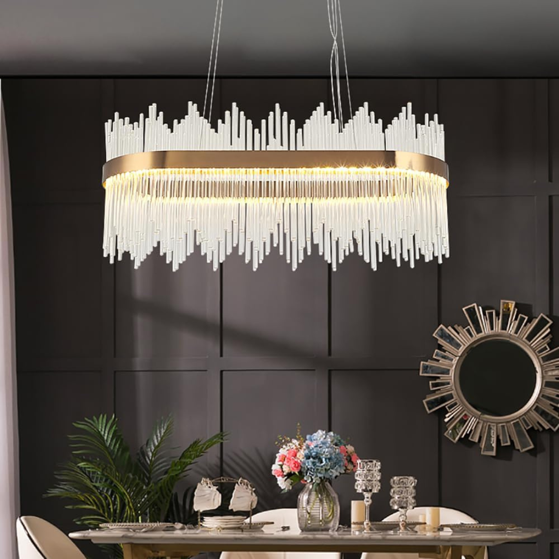 Crystal Rod Oval Chandelier