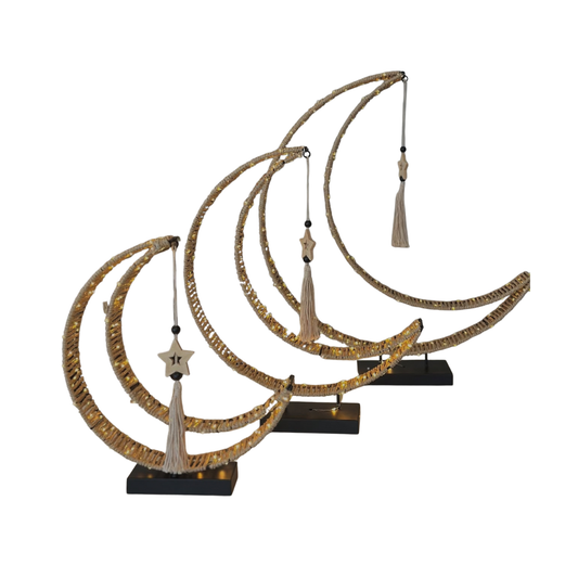 Rustic Trio Crescent LED Battery Operated Light Stands