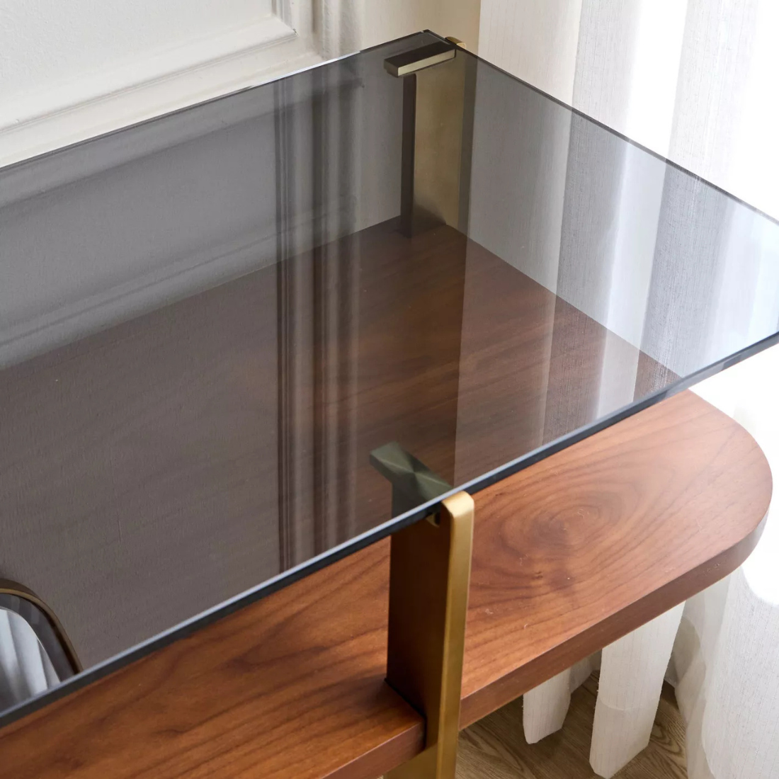 Brushed Gold and Glass Console with Mirror